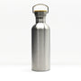 Close up of a non insulated stainless steel water bottle neck with a built in carry handle and visible threading